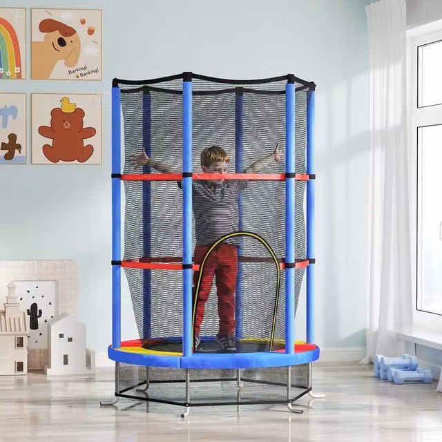 HOMCOM Kids Trampoline with Safety Net and Steel Frame, Blue
