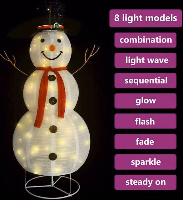 Berkfield Home Luxury Fabric Decorative Christmas Snowman Figure with LED Lights, White and Multicolour, Height: 180 cm