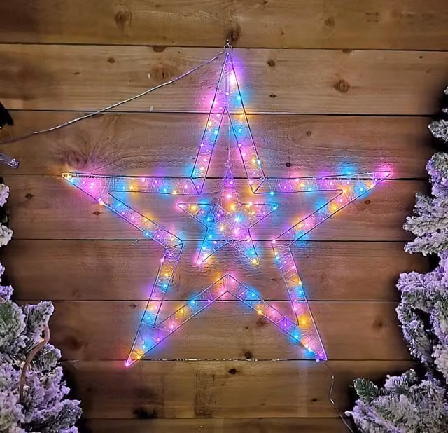 Samuel Alexander Multicolour Double Star Christmas Hanging Decoration with 140 LED, 80 cm – 1