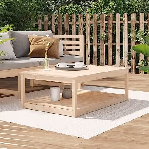 vidaXL Modern Rectangular Garden Table in Natural Pine Brown, W: 121 cm, D: 82.5 cm, H: 45 cm – 2