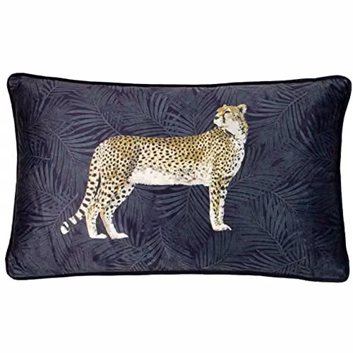 Paoletti Cheetah Forest Blue Velvet Rectangular Polyester Filled Cushion W/D/H: 50 x 30 x 30 cm – 3