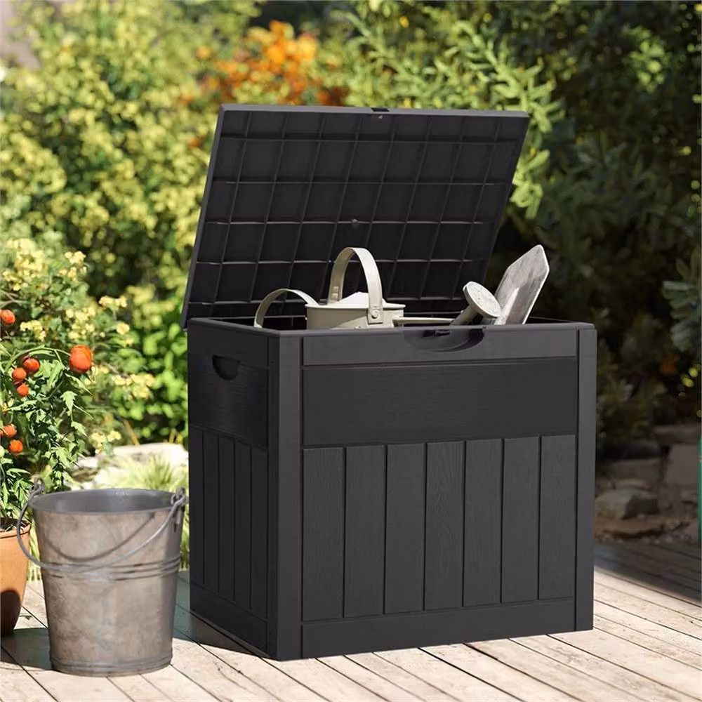 Kelvenix Large Outdoor Garden Storage Box in Black Wood Grain Matt Plastic, 126L – 3