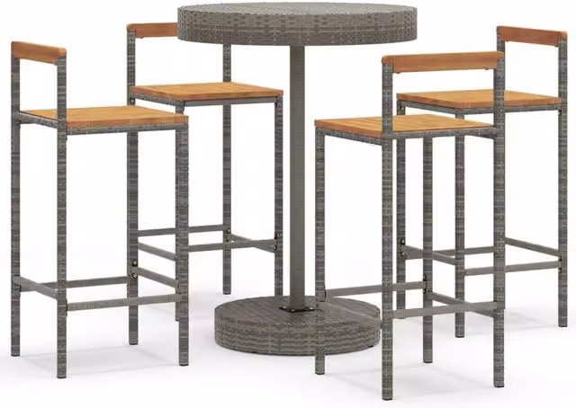 Berkfield Home 5 Piece Grey Poly Rattan and Solid Acacia Wood Garden Bar Set