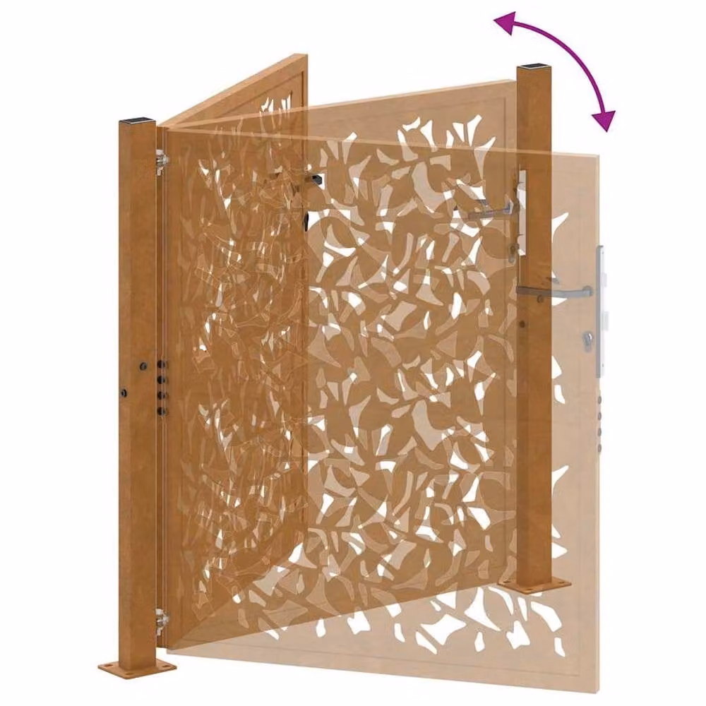 Berkfield Brown Weathering Steel Garden Gate with Leaf Design W: 105 cm, H: 105 cm – 4