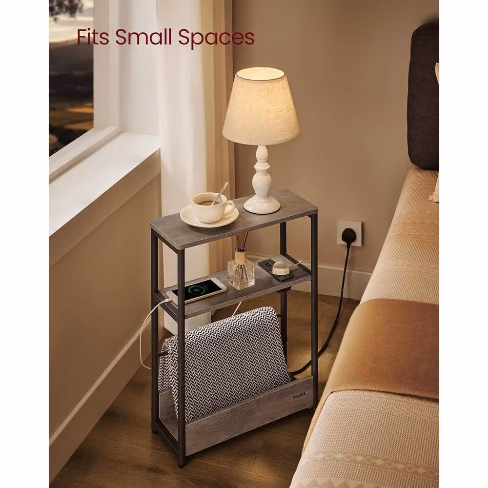 The Bazaarist Narrow Bedside Charging Table with Magazine Holder in Grey and Black, W: 58.0 cm, D: 45.0 cm – 3