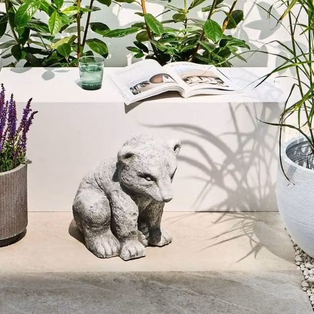 Wyld and Coco Grey Bear Figurine, Handmade Magnesium Oxide Ceramic Tabletop Ornament, Height: 36 cm – 1