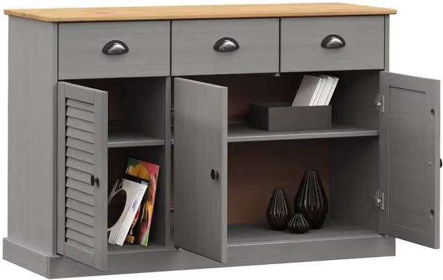 Berkfield Home VIGO Sideboard with Drawers in Grey Solid Pine Wood, W/D/H: 113 x 40 x 75 cm