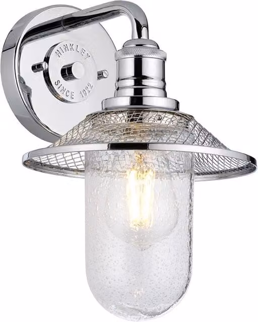 Netlighting Hinkley Rigby Single Light Wall Lamp in Polished Chrome and Grey with Transparent Glass, IP44 Rated