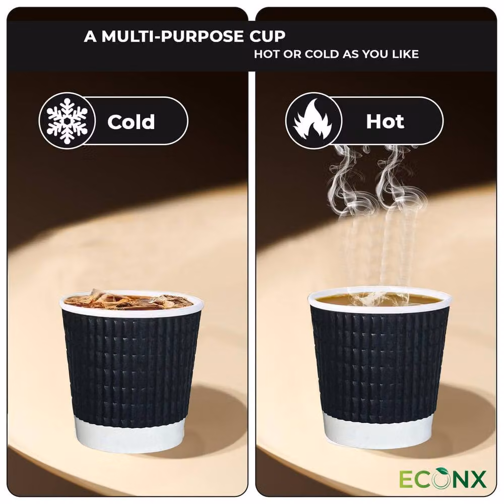 ECONX 200 Black Disposable 3 Ply Ripple Paper Coffee Cups, 4oz – 5