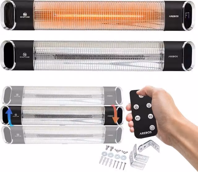 AREBOS 2000W Infrared Heater with Remote Control in Black