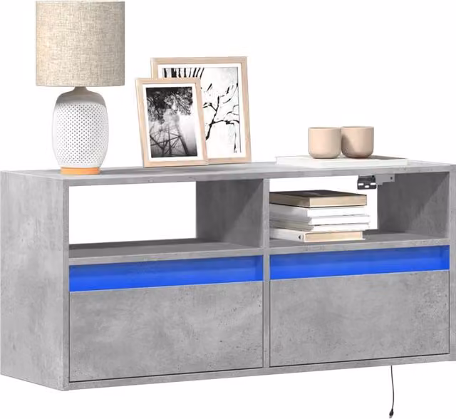 Berkfield Home Modern TV Wall Cabinet with LED Lights in Concrete Grey, W/D/H: 100 x 31 x 45 cm