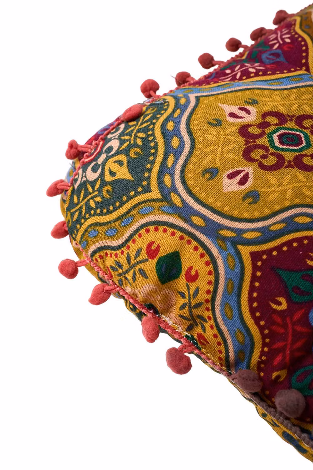 Living and Home Bohemian Patterned Pom-Pom Trimmed Linen Seat Cushion in Yellow and Multicolour, W/D/H: 40 x 40 x 8 cm – 4