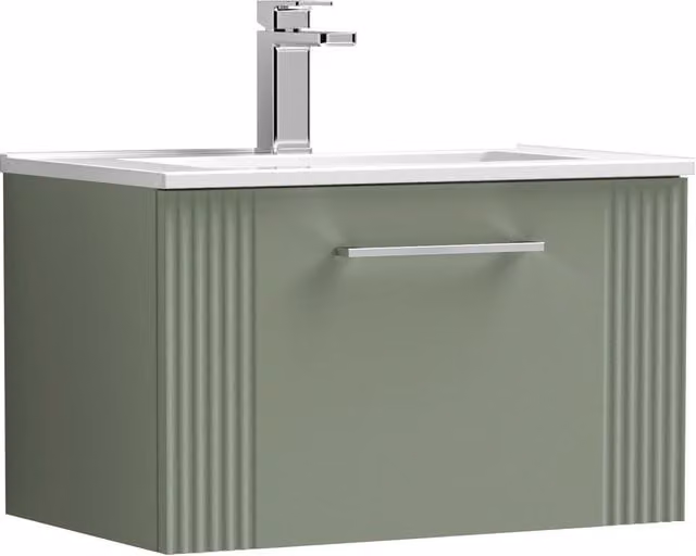 Balterley Wall Hung 1 Drawer Vanity Unit with Minimalist Basin, Satin Green, W: 60 cm – 1