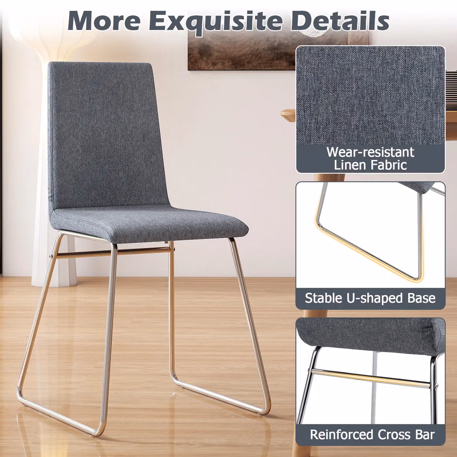 Gymax Set of 2 Upholstered Dining Chairs in Grey with Metal Cantilever Base – 4