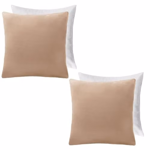 OHS Set of 2 Matte Velvet Filled Square Cushions in Beige, W/D/H: 45 x 45 x 45 cm – 2