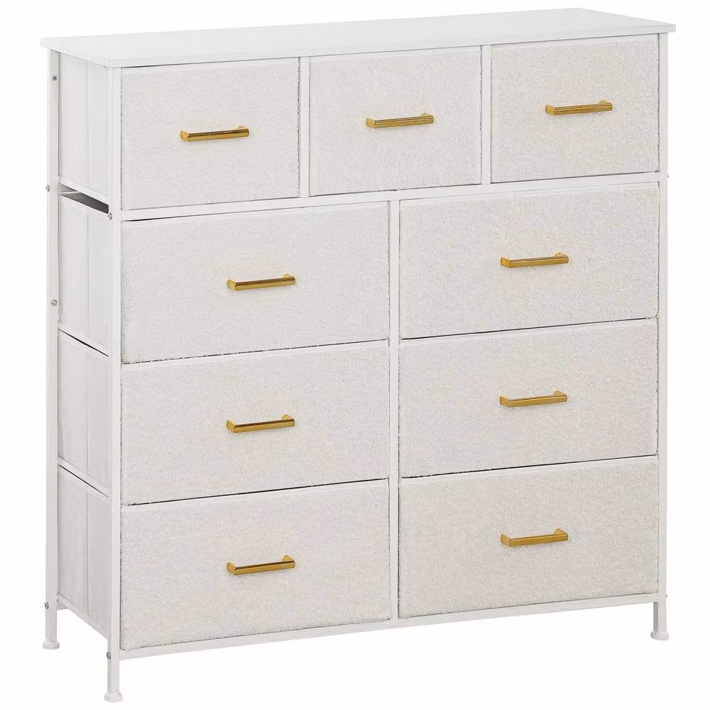 Wyld Haus Tafi 9 Drawer Boucle Storage Chest in Cream White with Gold Metal Frame – 2