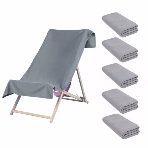 Brentfords Set of 5 Quick Drying Microfibre Beach Towels for Adults in Grey, W/H: 152 x 71 cm