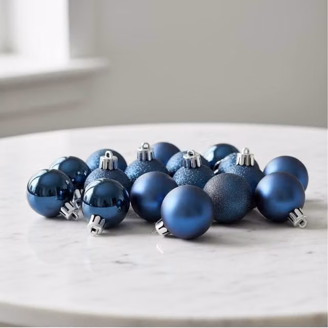 Garden Greatness 15 Pack Shatterproof Midnight Blue Plastic Christmas Baubles