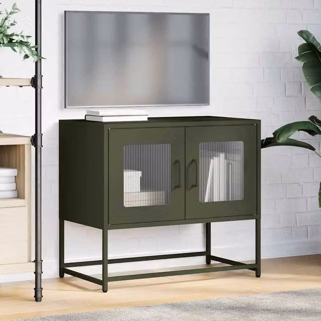 Berkfield Home Industrial TV Cabinet in Matt Olive Green, W/D/H: 68 x 39 x 60.5 cm