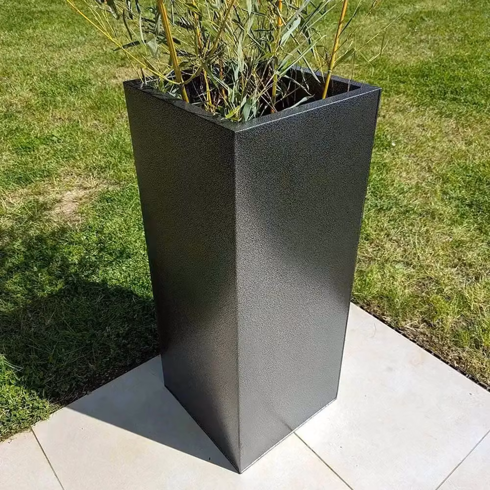 Access Garden Products Tall Square Galvanised Steel Planter in Silver and Black, Height: 100 cm, Width: 40 cm – 2