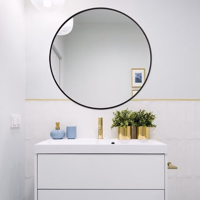 Livingandhome Nordic Round Hanging Wall Makeup Mirror in Black, Diameter: 40 cm