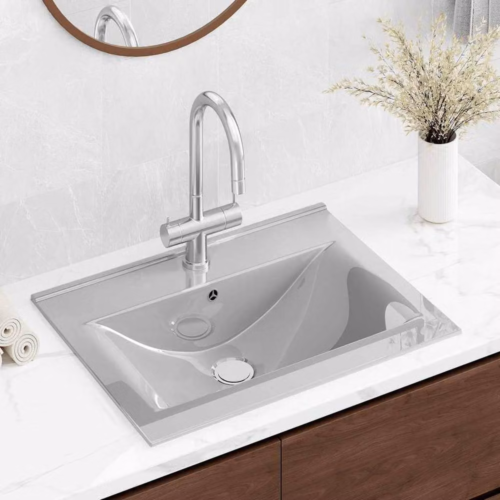 Berkfield Home Silver Ceramic Rectangular Countertop Wash Basin with Overflow W/D/H: 60 x 46 x 16 cm – 2