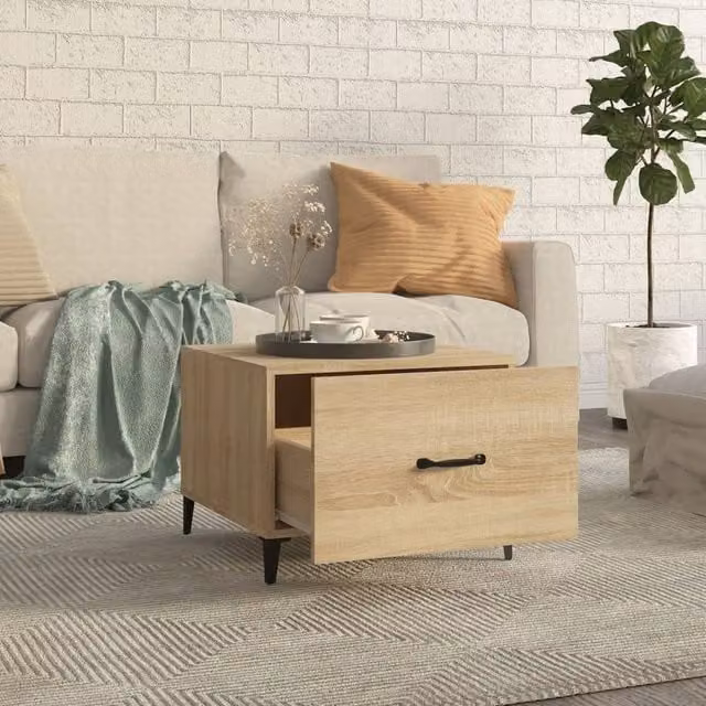 Berkfield Home Decorative Coffee Table Set in Light Oak with Metal Legs, 2 Pieces, W/D/H: 50 x 50 x 40 cm – 1
