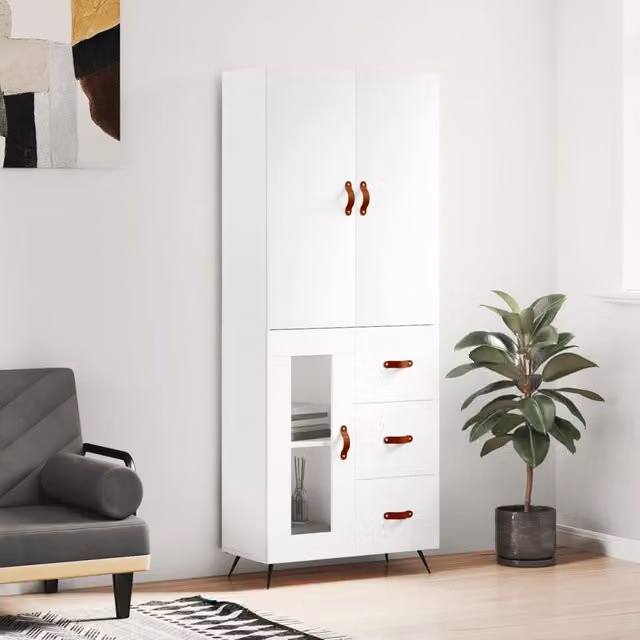 Berkfield Home White Highboard with Hinged Doors and Internal Shelves, W/D/H: 69.5 x 34 x 180 cm