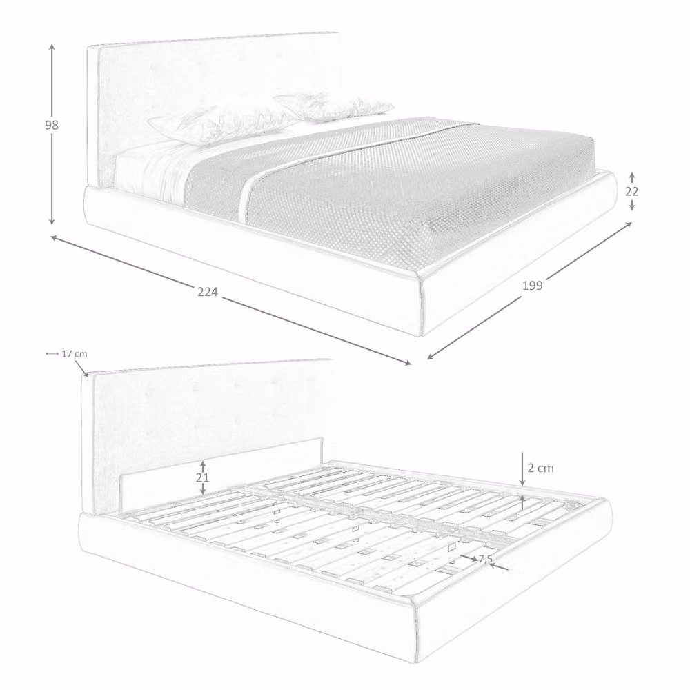 Angel Cerda Modern Double Bed with Off-White Fabric Headboard, W/D/H: 180 x 200 x 98 cm – 5