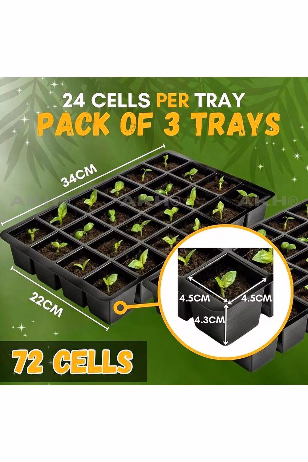 KDMD 3-Piece 24-Cell Black Plastic Plant Trays for Seed Germination and Garden Use – 3