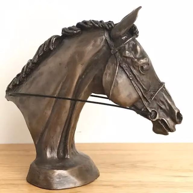 Animal Crackers Race Horse Eventer Head Sculpture in Solid Cold Cast Bronze by Harriet Glen – 3