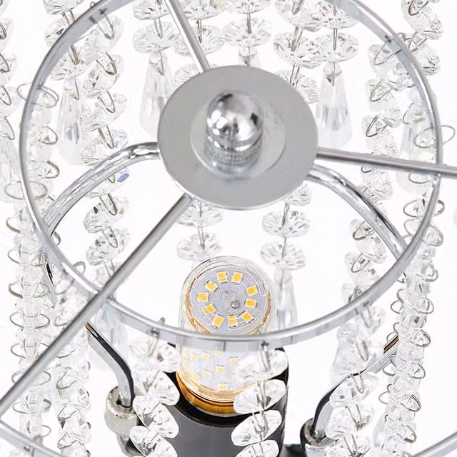 Living Star Modern Crystal-Beaded Table Lamp with Silver Metal Base, Height: 45 cm