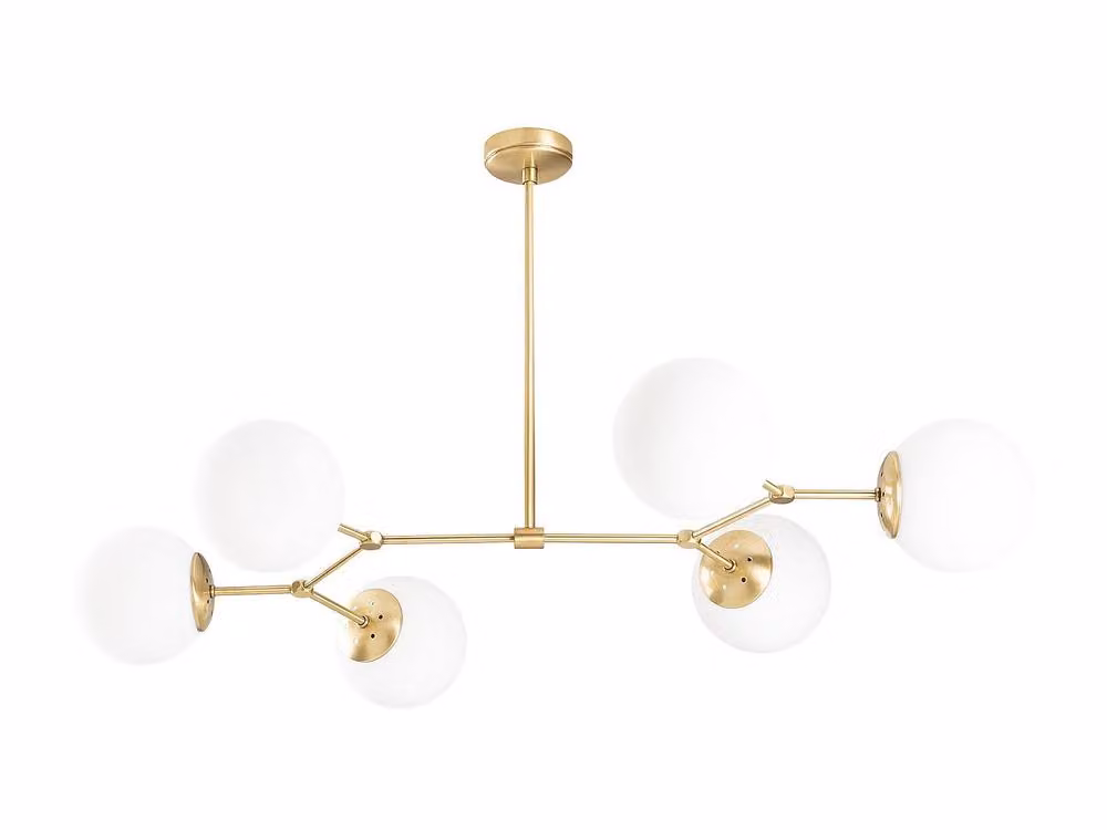 DAMAR Metal Chandelier with 6 White Glass Globes in Gold and White, W: 100 cm, H: 52 cm – 2
