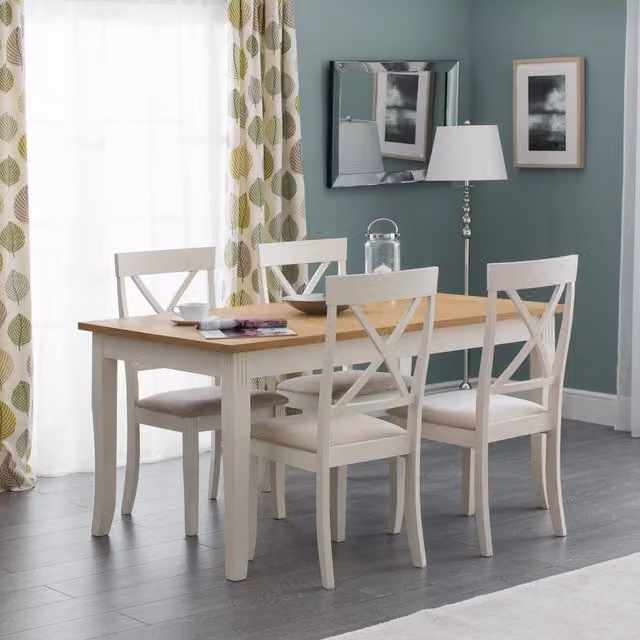 Julian Bowen Davenport Rectangular Dining Table and 4 Chairs Set in Ivory, Grey and Oak