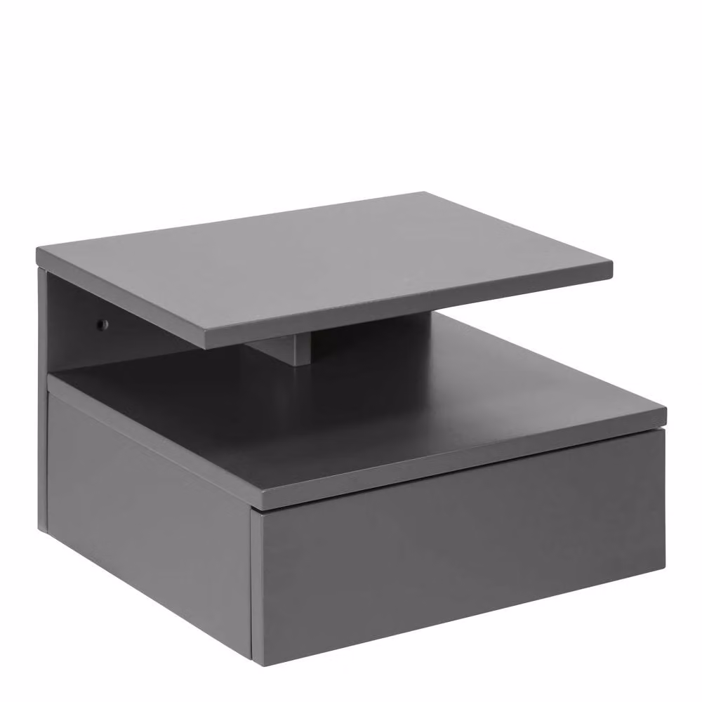 Wyld Haus Lincoln Grey Wall Mounted Floating Bedside Table with 1 Soft Close Drawer and Open Shelf, W/D/H: 35 x 22.5 x 32 cm – 2