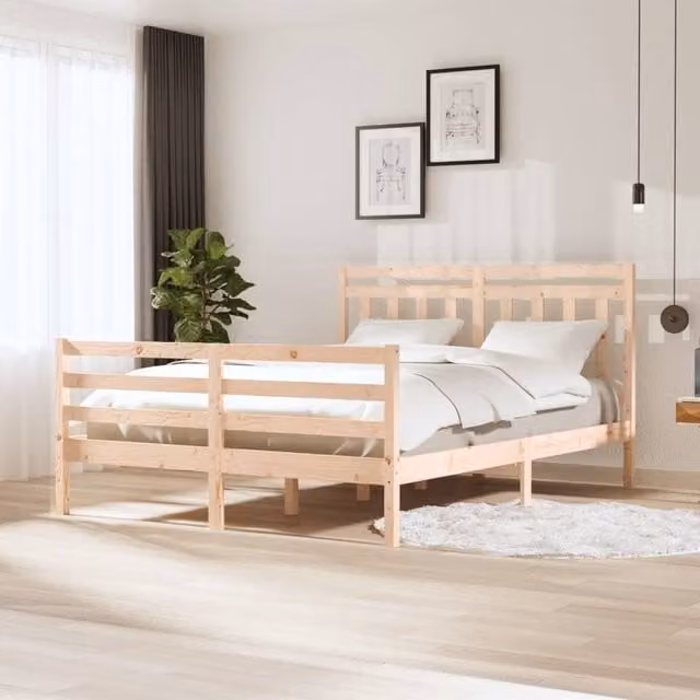 Berkfield Home King Size Solid Pine Wood Bed Frame in Brown, W/D/H: 150 x 200 cm