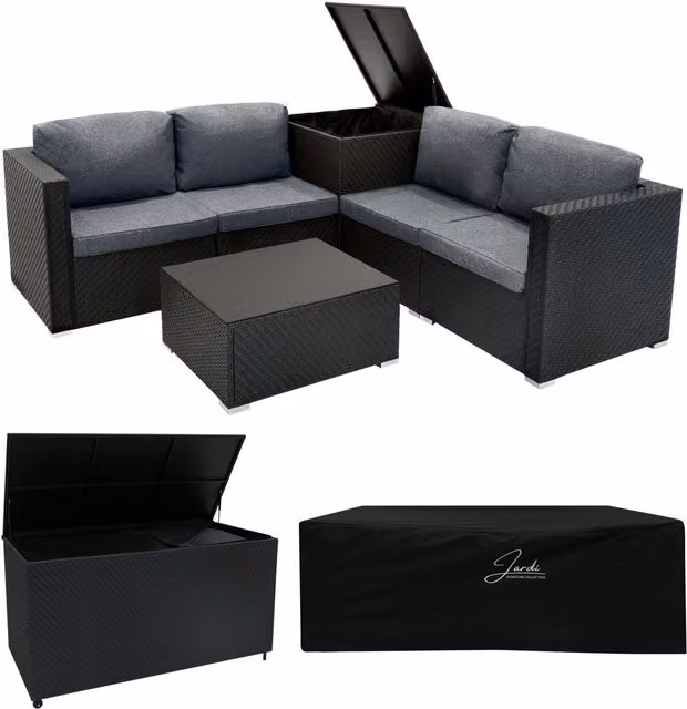 Jardi Serafina Rattan Modular 6 Piece Furniture Set with 996L Storage Box in Black