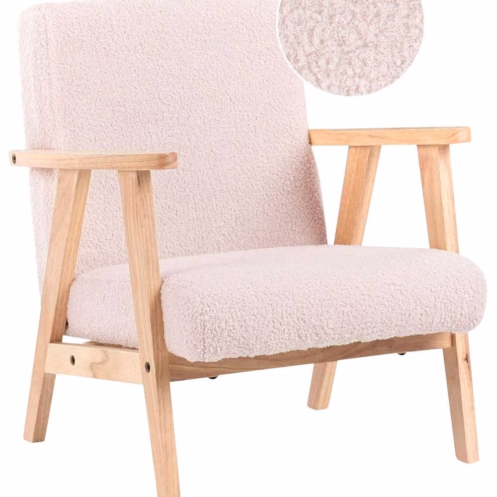 Wyld Haus Kids Armchair in Pink Bouclé with Solid Rubberwood Legs – 2