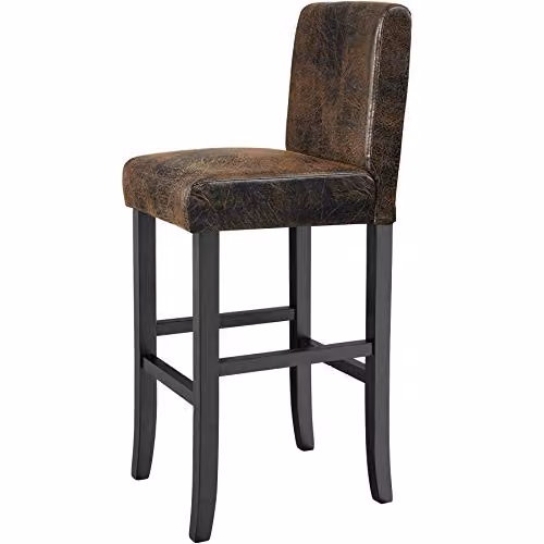tectake Set of 2 Dover Bar Stools in Antique Brown with Synthetic Leather and Wood Legs – 5