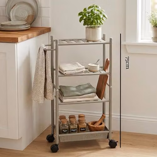 Premier Housewares 4 Tier Metal Trolley with Basket in Silver and Black – 2