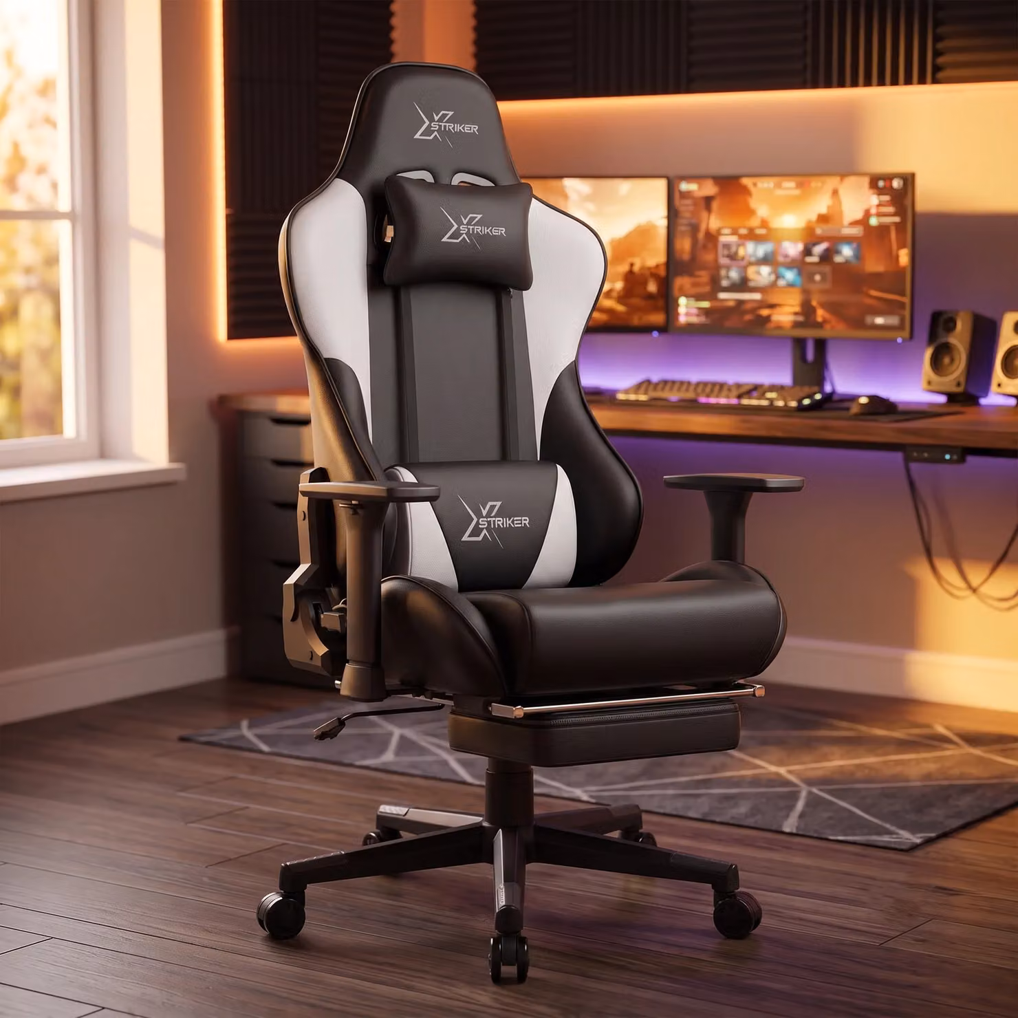 Xstriker White Ergonomic Gaming Chair with Headrest and Synthetic Leather Finish