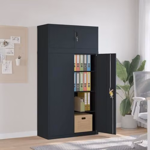 vidaXL Metal File Cabinet in Anthracite with Lock and Adjustable Shelves, W/D/H: 90 x 40 x 180 cm – 2