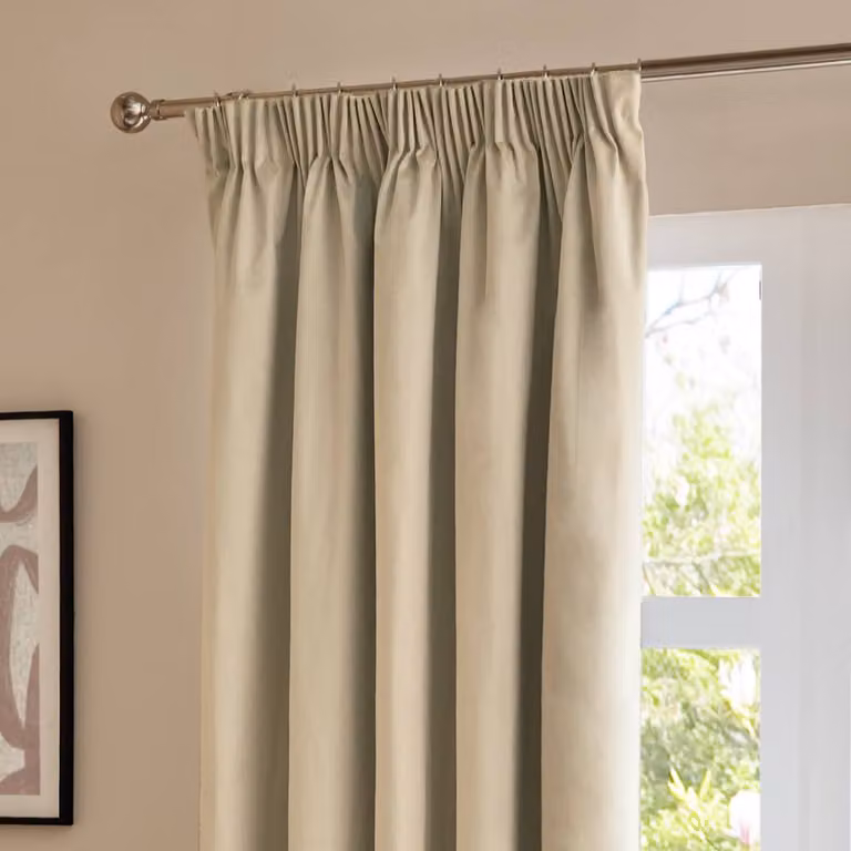 Furn Beige Velvet Room Darkening Pencil Pleat Curtain Pair, Width: 168 cm, Drop: 229 cm