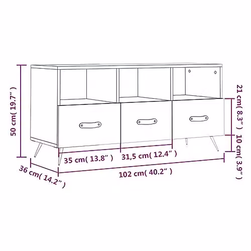 vidaXL Modern White TV Cabinet with Drawers and Metal Legs – 2