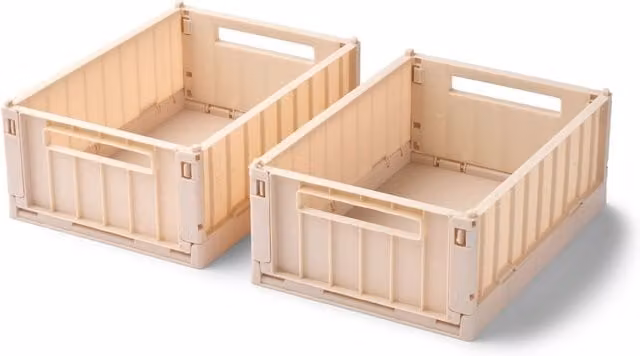 Liewood Weston Small Storage Crate Set of 2 in Blue and Beige, Stackable and Foldable Slatted Plastic Crates with Handles, W/D/H: 25.0 x 18.0 x 9.5 cm
