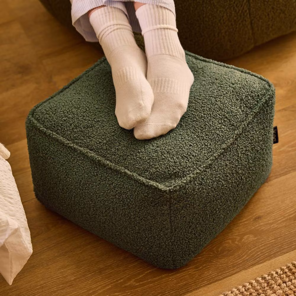 ICON Amara Boucle Square Footstool Bean Bag in Green – 2