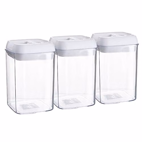 Argon Tableware Airtight Flip Lock Plastic Food Storage Containers, 800ml, White, Pack of 3