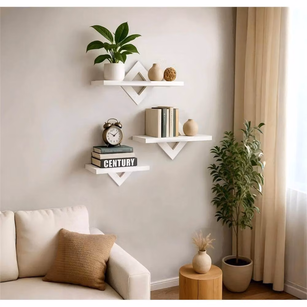 Nordara White Rhombic Geometric Floating Wall Shelves Set, W/D/H: 24 x 24 x 27 cm – 2