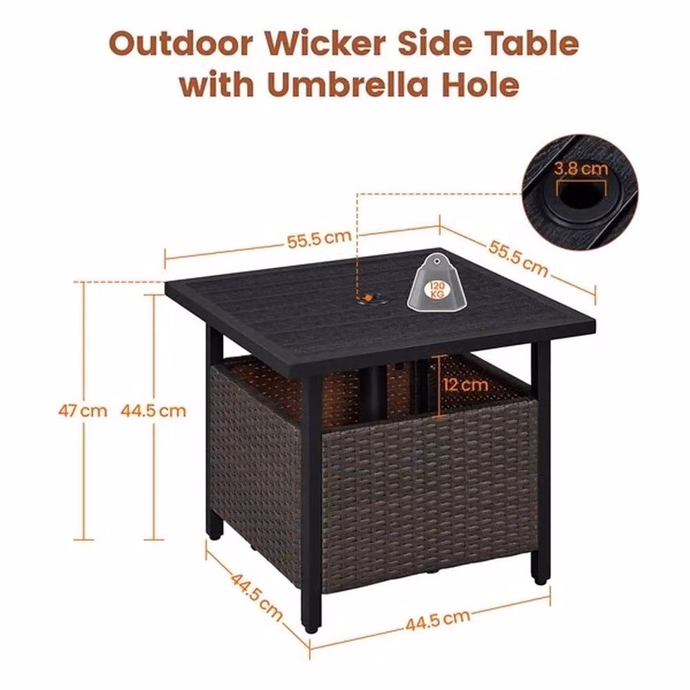 KORVIXA PE Rattan Garden Table in Dark Brown with Patio Umbrella Hole, W/D: 100 x 100 cm – 2