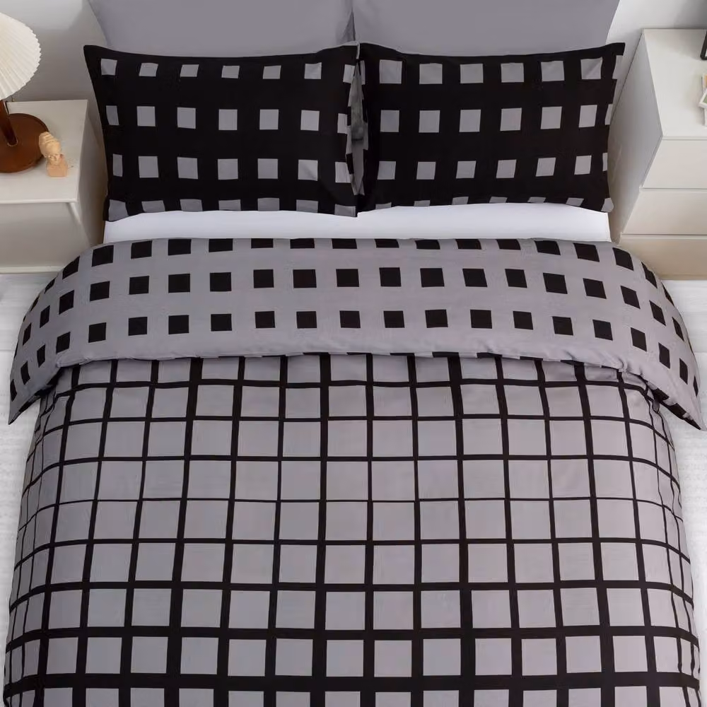 Grace Single Reversible Microfibre Duvet Cover Set with Pillowcases in Black or Grey – 12